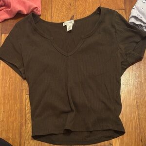 Brandy Melville Dark Brown V-Neck Tee